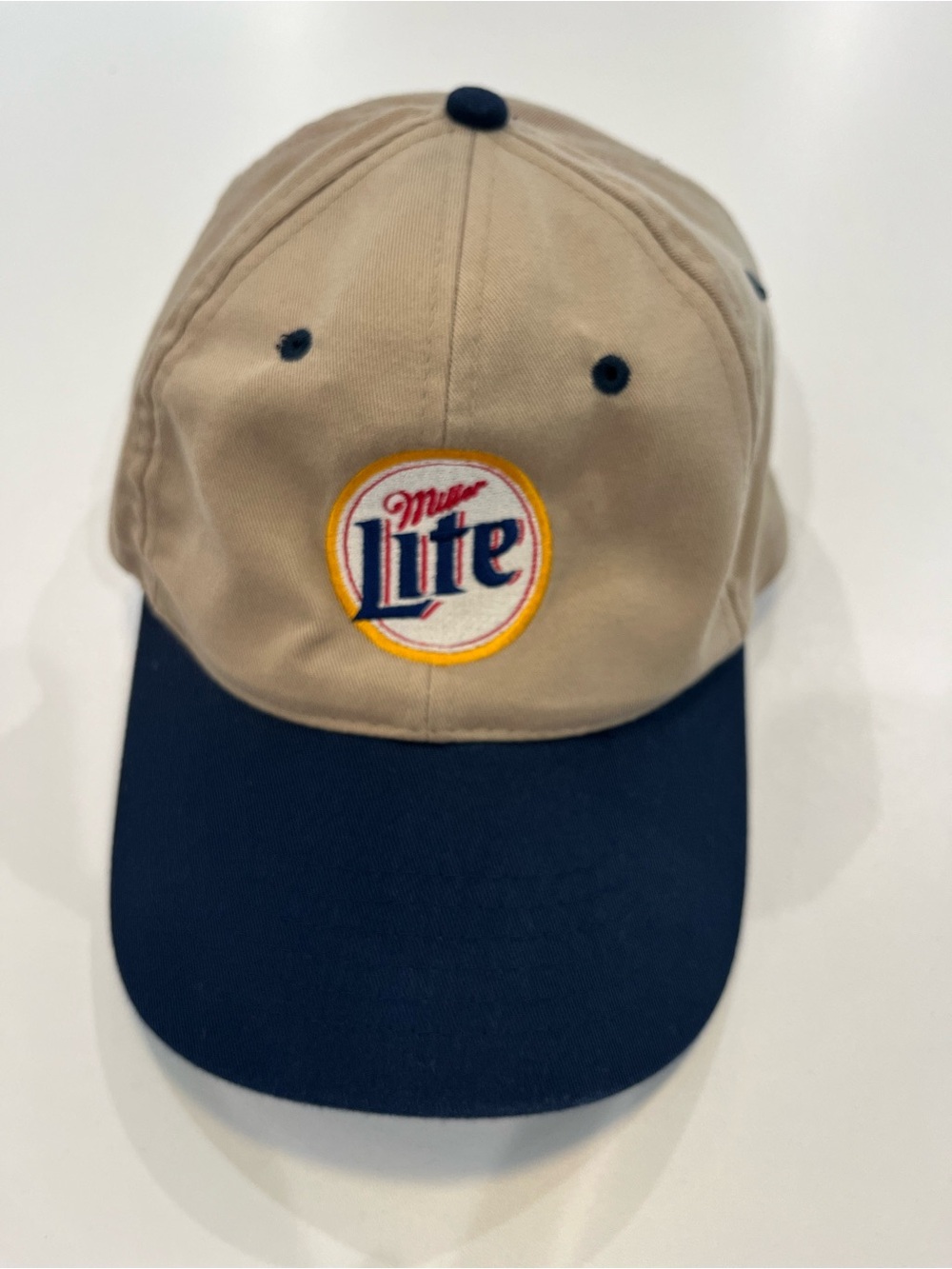 KC Caps Head Shots Miller Lite Beer Beige and Navy Baseball Cap